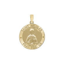 Load image into Gallery viewer, 14K Gold Round Saint Nicolas Medallion (3/4 inch)
