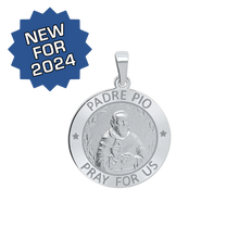 Load image into Gallery viewer, Sterling Silver Round Padre Pio Medallion (3/4 inch)

