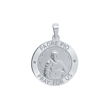 Load image into Gallery viewer, Sterling Silver Round Padre Pio Medallion (3/4 inch)
