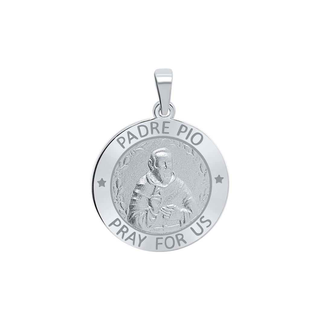 Sterling Silver Round Padre Pio Medallion (3/4 inch)