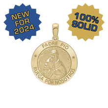 Load image into Gallery viewer, 14K Gold Round Padre Pio Medallion (3/4 inch)
