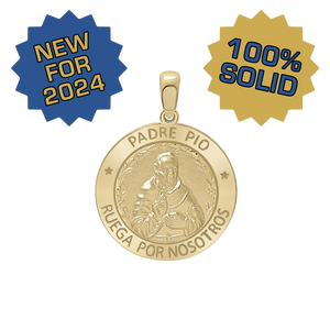 14K Gold Round Padre Pio Medallion (3/4 inch)