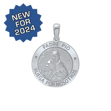 Load image into Gallery viewer, Sterling Silver Round Padre Pio Medallion (3/4 inch)
