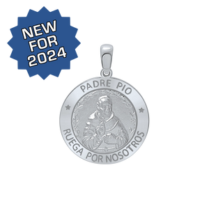 Sterling Silver Round Padre Pio Medallion (3/4 inch)