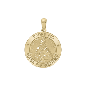 14K Gold Round Padre Pio Medallion (3/4 inch)