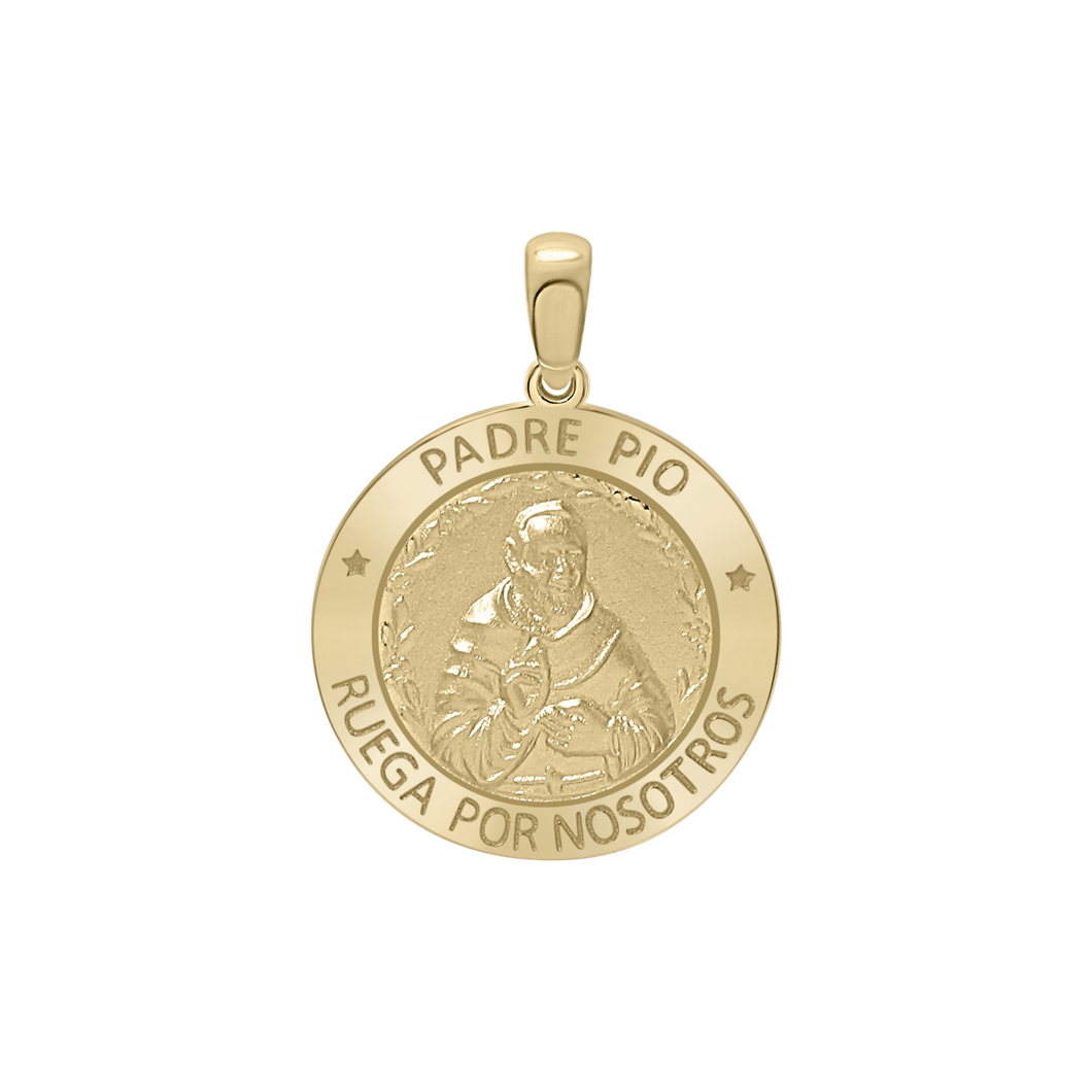 14K Gold Round Padre Pio Medallion (3/4 inch)