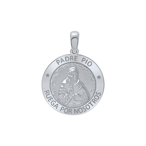 Sterling Silver Round Padre Pio Medallion (3/4 inch)