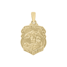 Load image into Gallery viewer, 14K Gold Saint Michael Shield Medallion (5/8 inch - 1 inch)
