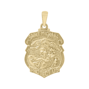 14K Gold Saint Michael Shield Medallion (5/8 inch - 1 inch)