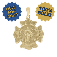 Load image into Gallery viewer, 14K Gold Saint Florian Shield Medallion (5/8 inch - 1 inch)
