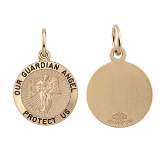 Gold-Filled Round Guardian Angel Medallion (3/4 inch)