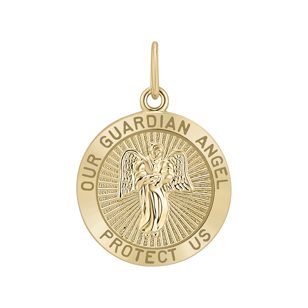 Gold-Filled Round Guardian Angel Medallion (3/4 inch)