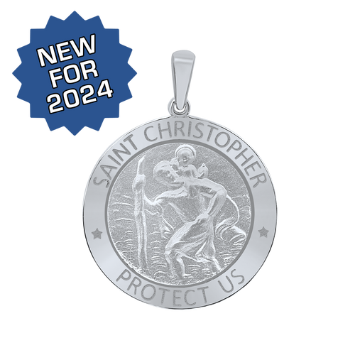 Sterling Silver Round Saint Christopher Medallion (5/8 inch - 1 inch)