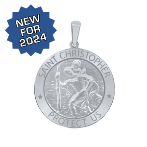 Sterling Silver Round Saint Christopher Medallion (5/8 inch - 1 inch)