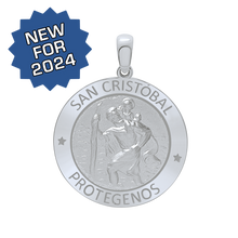 Load image into Gallery viewer, Sterling Silver Round San Cristóbal Medallion (1 inch)

