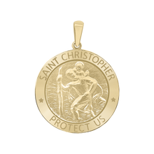 Load image into Gallery viewer, 14K Gold Round Saint Christopher Medallion (5/8 inch - 1 inch)

