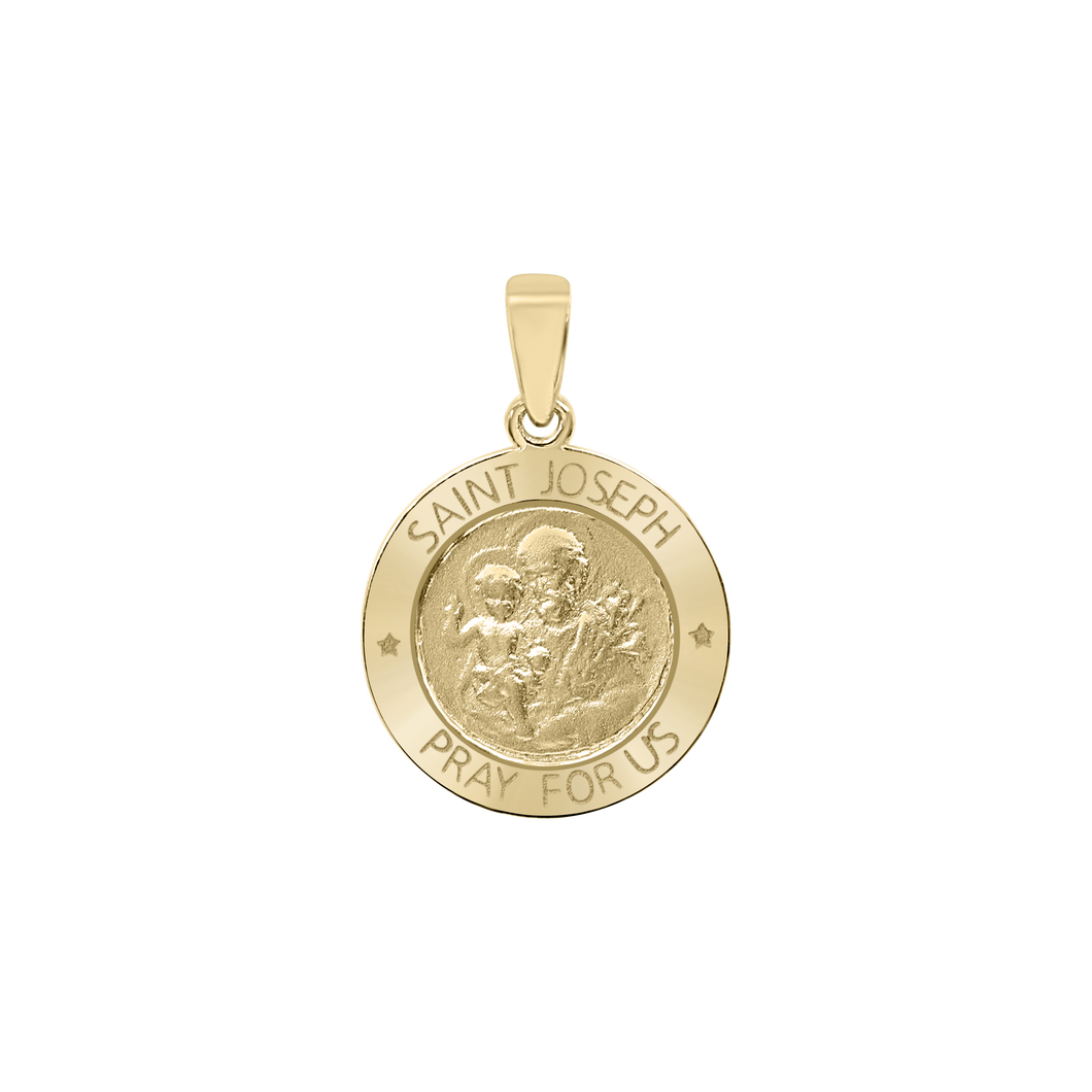14K Gold Round Saint Joseph Medallion (5/8 inch - 1 inch)
