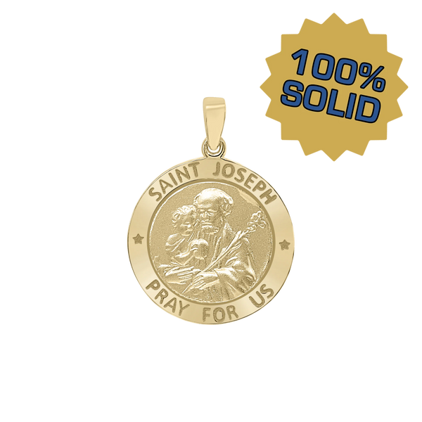 14K Gold Round Saint Joseph Medallion (3/4 inch)