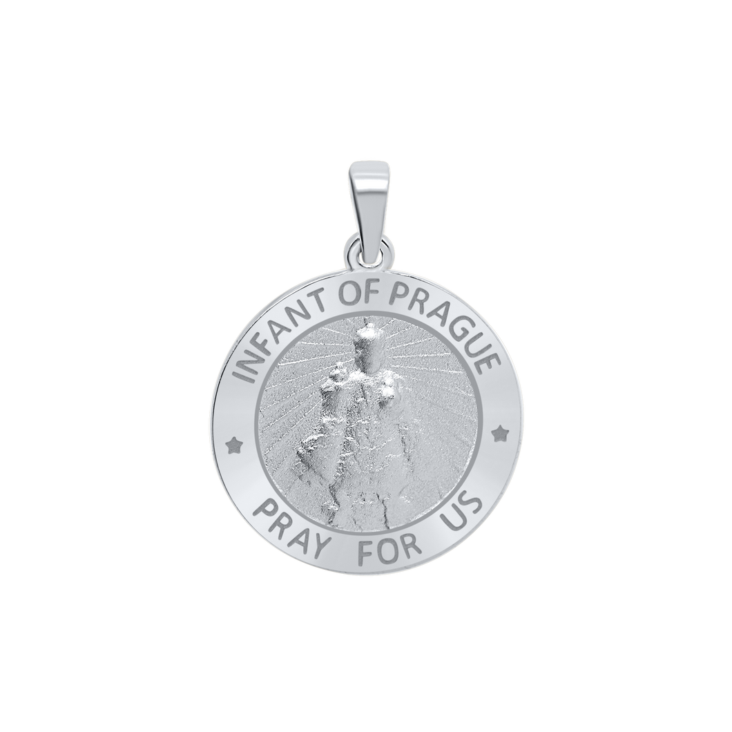 Sterling Silver Round Infant of Prague Medallion (3/4 inch)