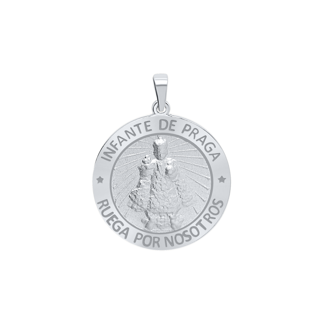 Sterling Silver Round Infante de Praga Medallion (3/4 inch)