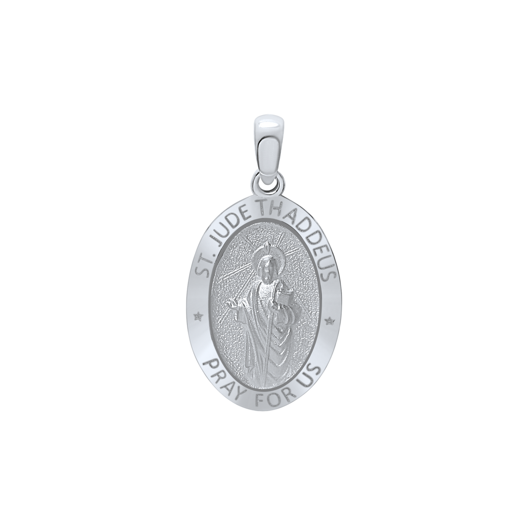 Sterling Silver Oval Saint Jude Thaddeus Medallion (3/4 inch - 7/8 inch)