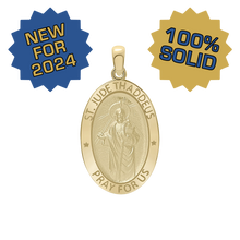 Load image into Gallery viewer, 14K Gold Oval Saint Jude Thaddeus Medallion (3/4 inch - 7/8 inch)
