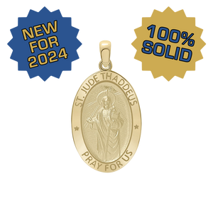 14K Gold Oval Saint Jude Thaddeus Medallion (3/4 inch - 7/8 inch)