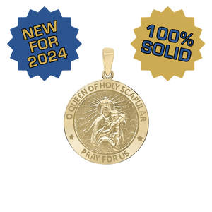14K Gold Round Queen of the Holy Scapular Medallion (3/4 inch)