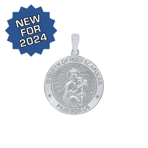 Sterling Silver Round Queen of the Holy Scapular Medallion (3/4 inch)