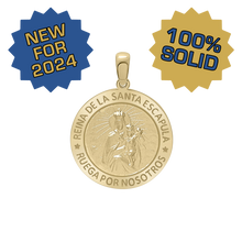 Load image into Gallery viewer, 14K Gold Round Reina del el Santo Escápulario Medallion (3/4 inch)
