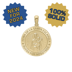 14K Gold Round Reina del el Santo Escápulario Medallion (3/4 inch)