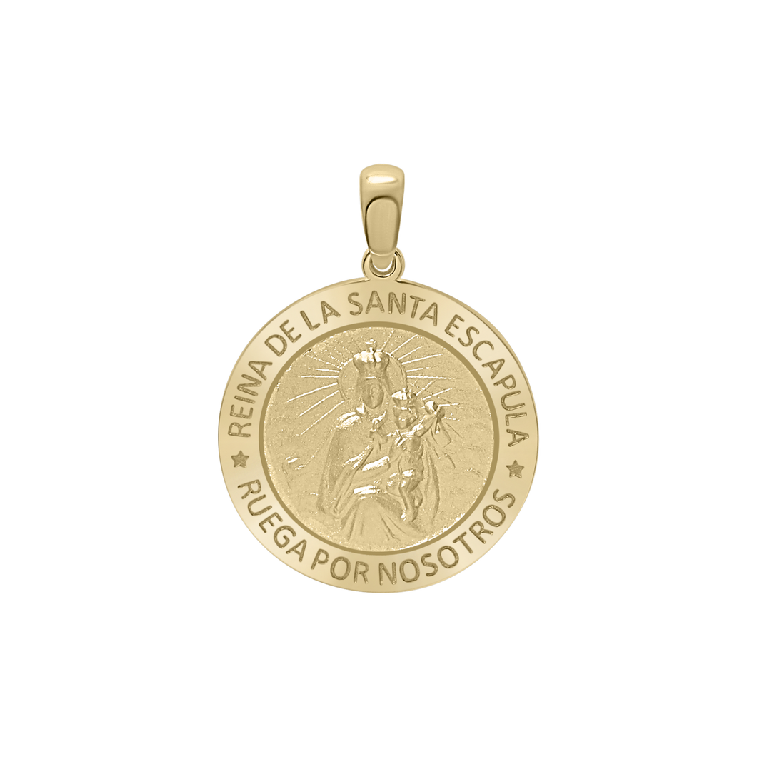 14K Gold Round Reina del el Santo Escápulario Medallion (3/4 inch)