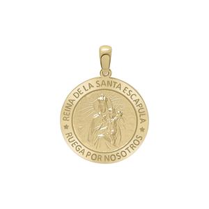 14K Gold Round Reina del el Santo Escápulario Medallion (3/4 inch)