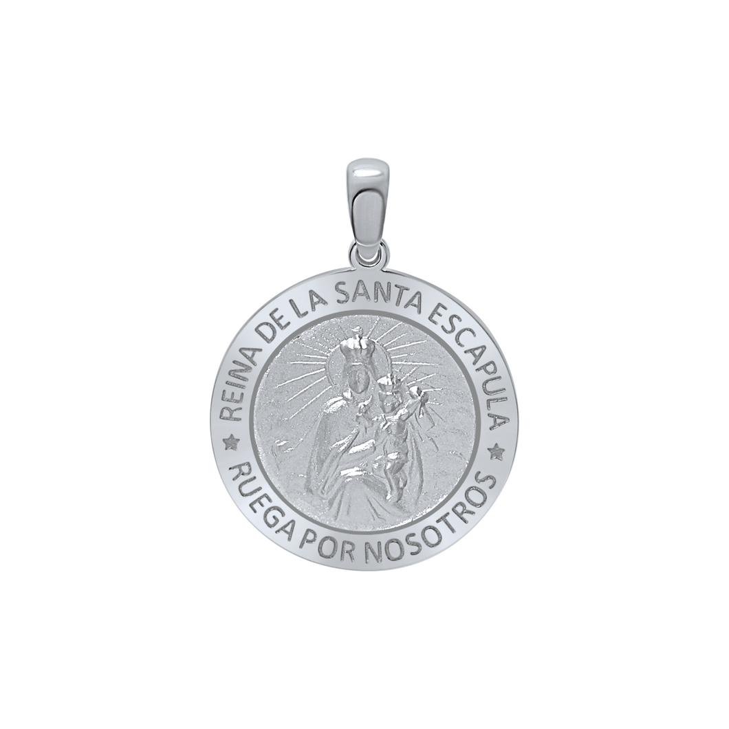 Sterling Silver Round Reina del el Santo Escápulario Medallion (3/4 inch)