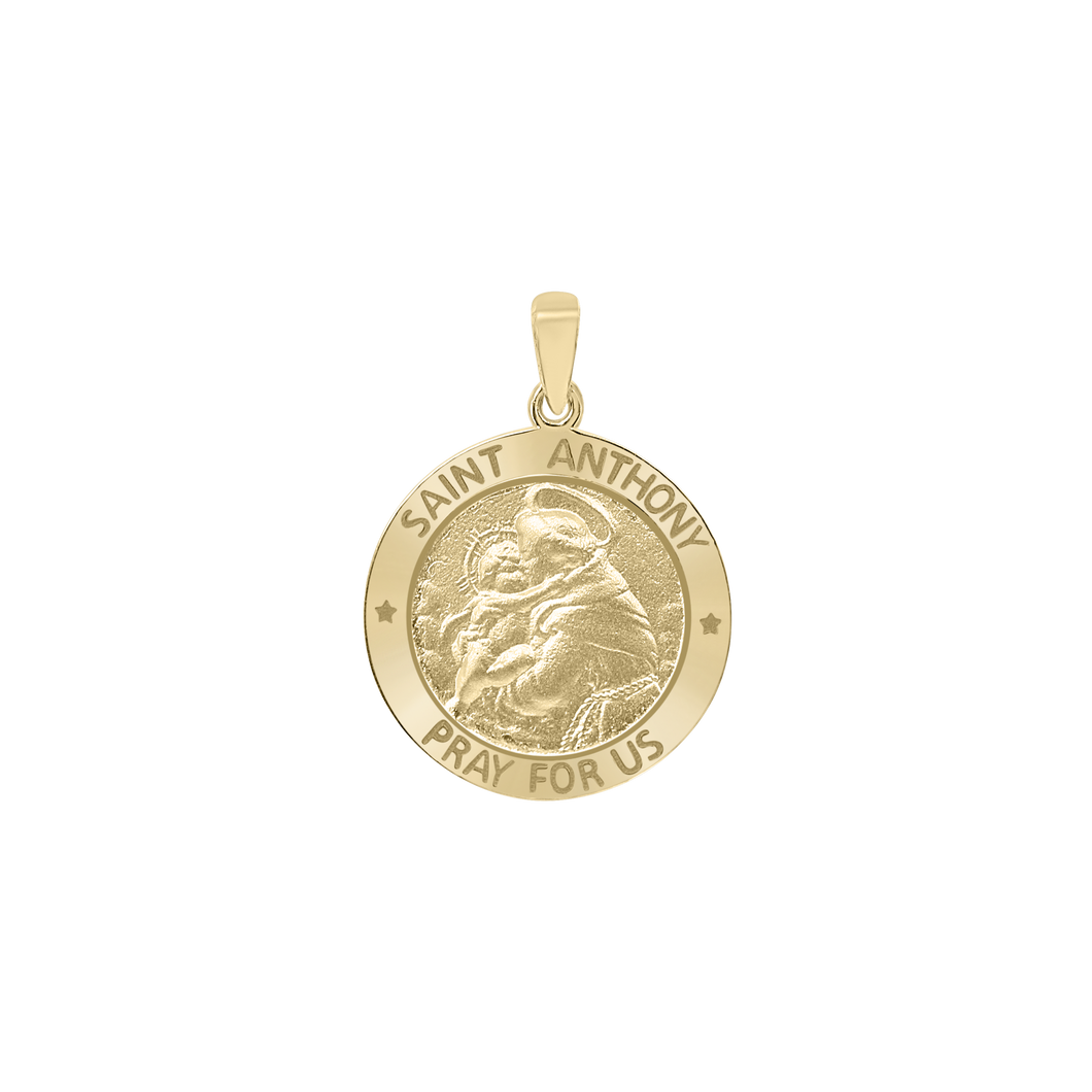 14K Gold Round Saint Anthony Medallion (5/8 inch - 3/4 inch)