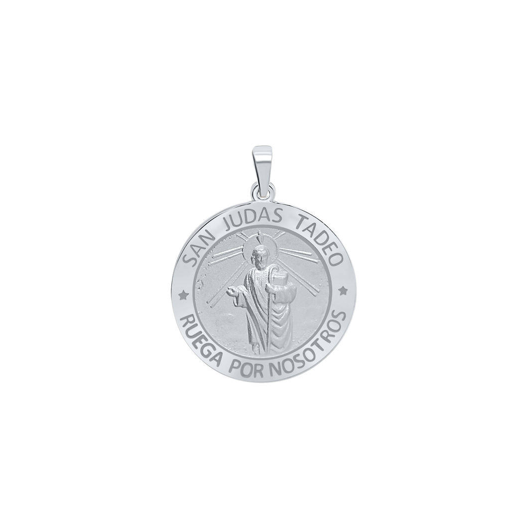 Sterling Silver Round San Judas Tadeo Medallion (3/4 inch - 1 inch)