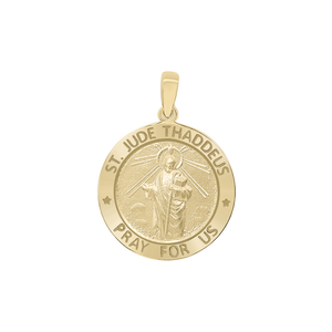 14K Gold Round Saint Jude Thaddeus Medallion (3/4 inch - 1 inch)