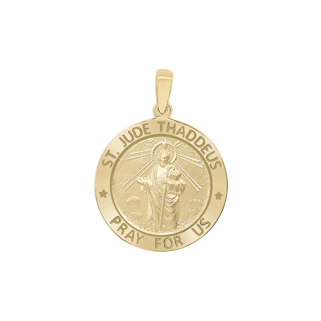 14K Gold Round Saint Jude Thaddeus Medallion (3/4 inch - 1 inch)