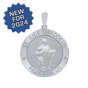 Sterling Silver Round Saint Jude Thaddeus Medallion (3/4 inch - 1 inch)