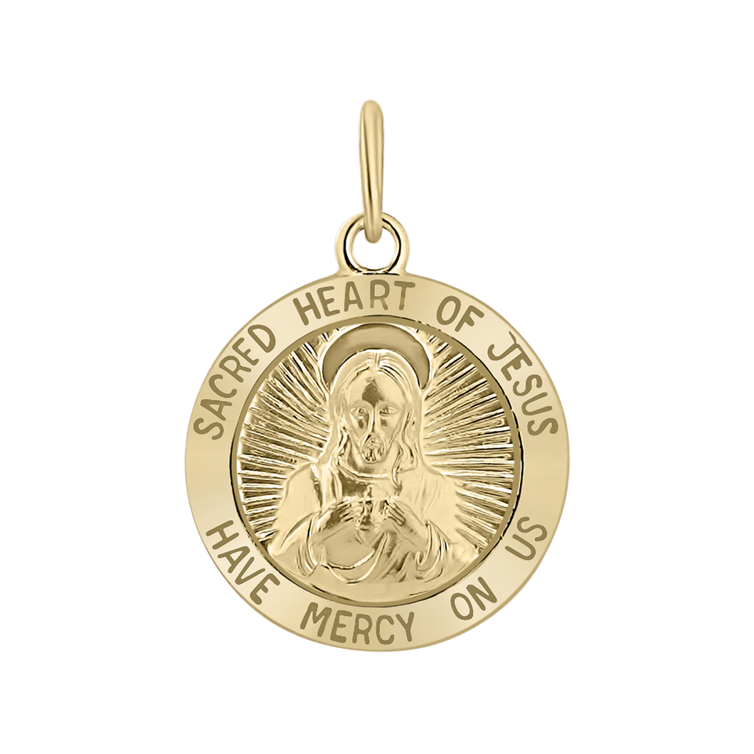 Gold-Filled Round Scared Heart of Jesus Medallion (3/4 inch)