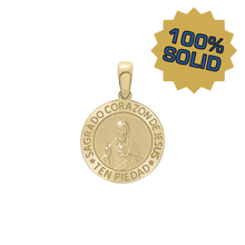 Load image into Gallery viewer, 14K Gold Round Sagrado Corazon de Jesus Medallion (5/8 inch)
