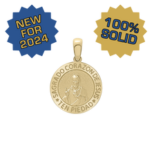 Load image into Gallery viewer, 14K Gold Round Sagrado Corazon de Jesus Medallion (5/8 inch)
