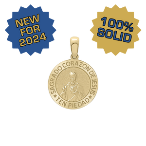 14K Gold Round Sagrado Corazon de Jesus Medallion (5/8 inch)