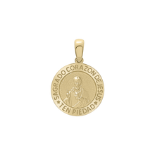 Load image into Gallery viewer, 14K Gold Round Sagrado Corazon de Jesus Medallion (5/8 inch)
