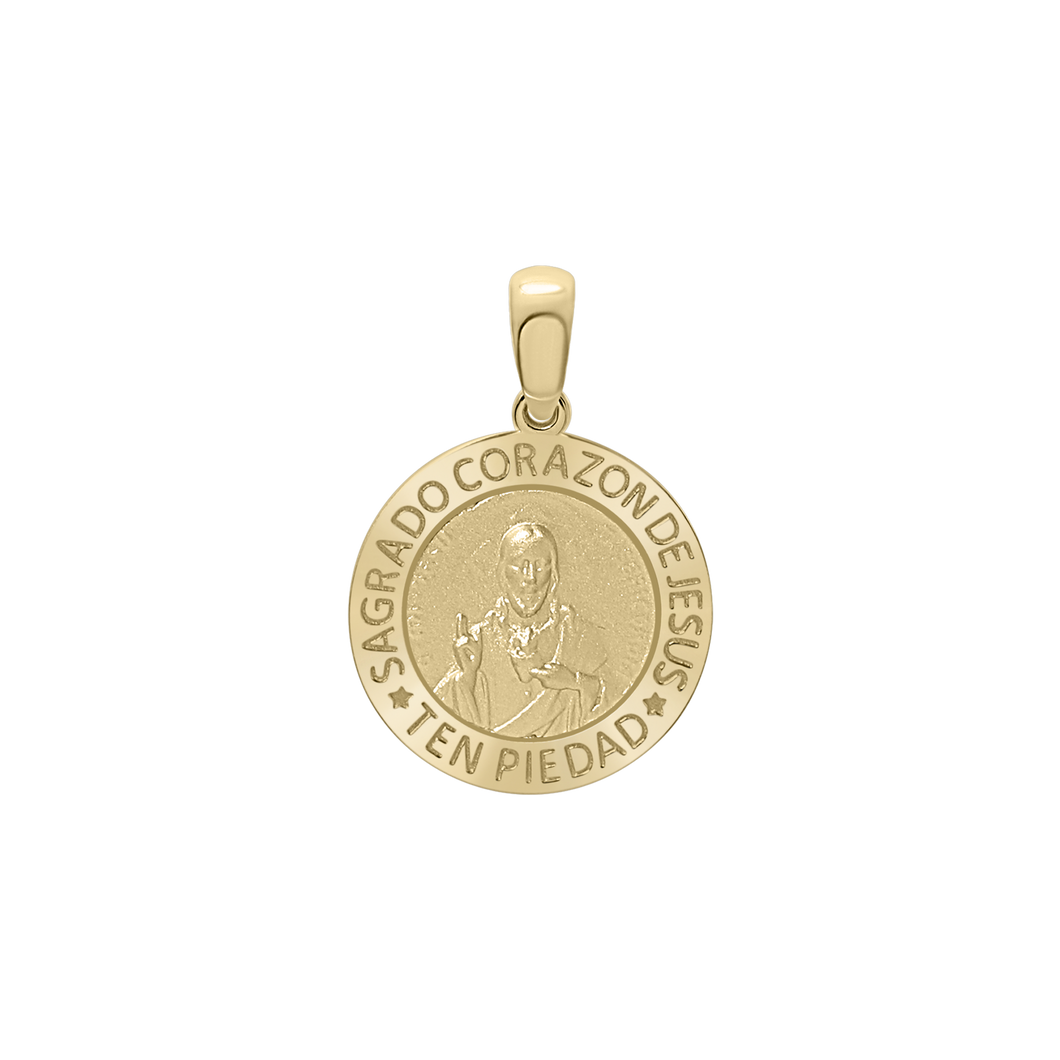 14K Gold Round Sagrado Corazon de Jesus Medallion (5/8 inch)