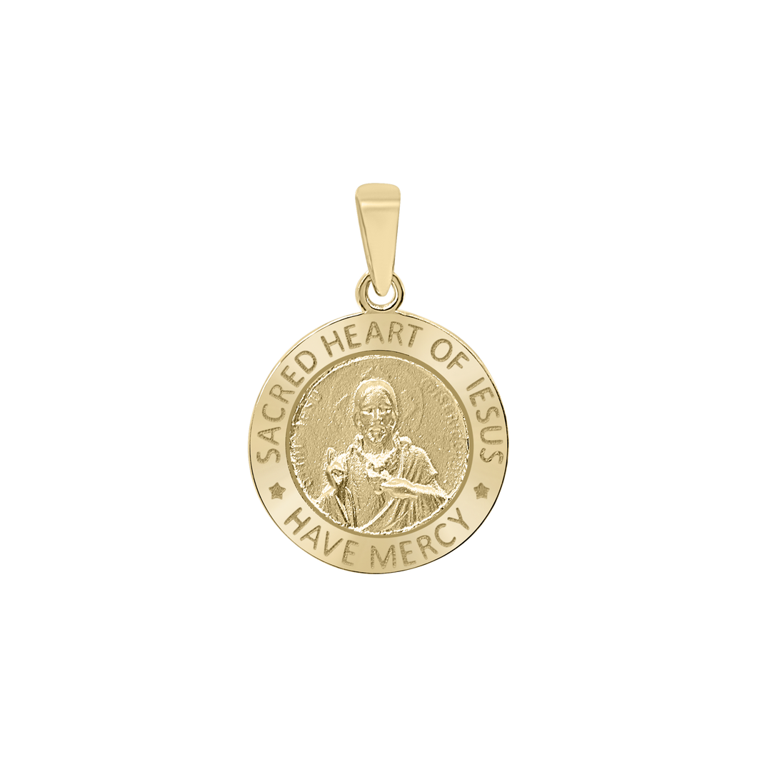 14K Gold Round Sacred Heart of Jesus Medallion (5/8 inch - 1 inch)