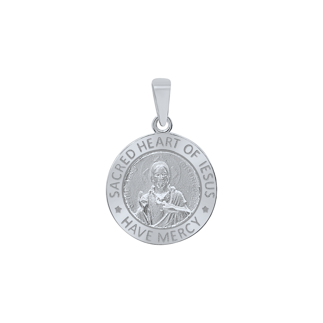 Sterling Silver Round Sacred Heart of Jesus Medallion (5/8 inch - 1 inch)