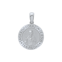 Load image into Gallery viewer, Sterling Silver Round Sagrado Corazon de Jesus Medallion (3/4 inch - 1 inch)
