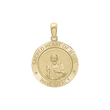 Load image into Gallery viewer, 14K Gold Round Sacred Heart of Jesus Medallion (5/8 inch - 1 inch)
