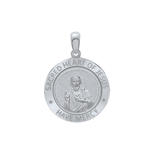 Load image into Gallery viewer, Sterling Silver Round Sacred Heart of Jesus Medallion (5/8 inch - 1 inch)
